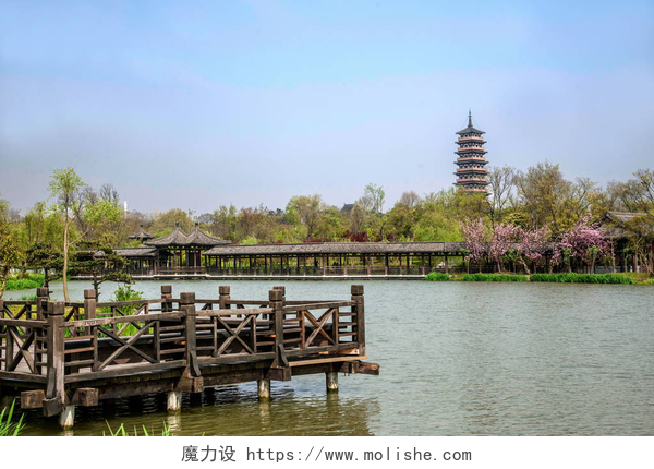 中国旅游景点扬州市瘦西湖扬州瘦西湖上花园水边